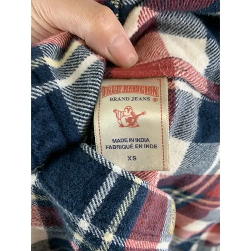 True Religion Men’s Shirt Button Front Flannel Multicolored Plaid Size XS